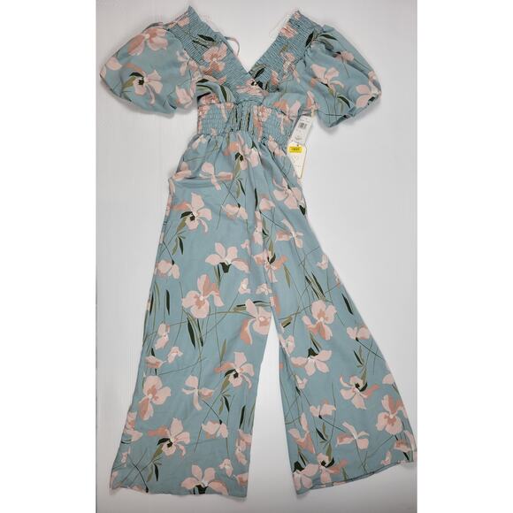 NWT Love & Piece Destiny Blue Mauve Womens Small Floral Spring Summer Romper - Picture 1 of 6